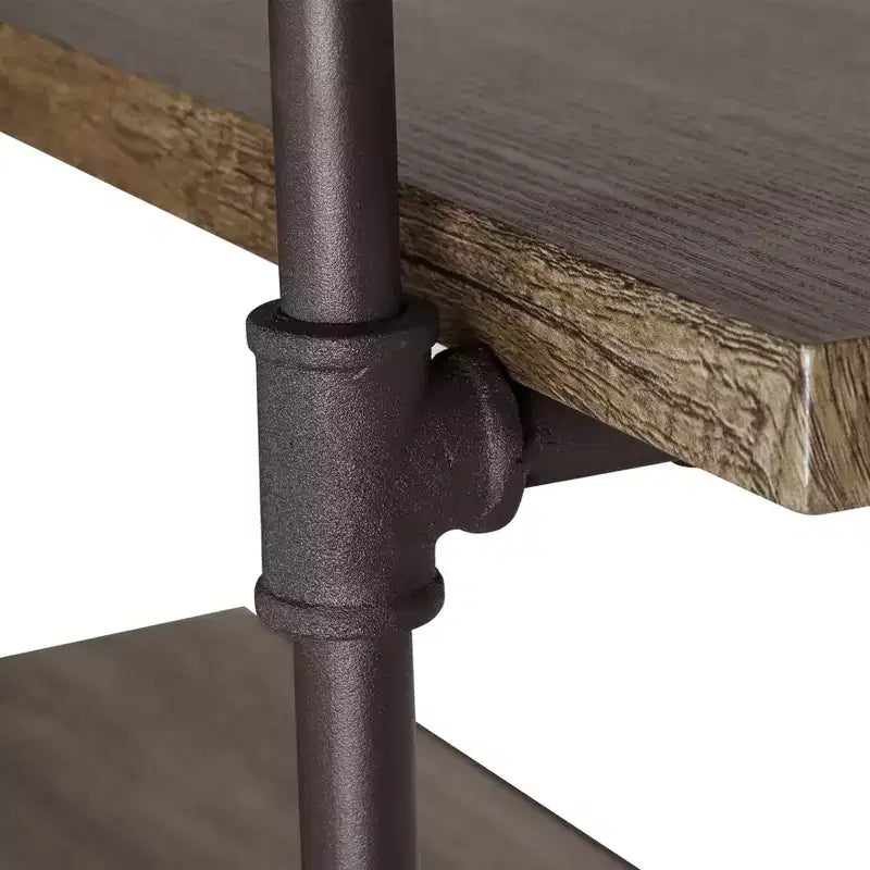 Scaffale a parete industriale a tre livelli con tubi, 35x31,5 pollici – Legno naturale, struttura in metallo, capacità di 90 libbre