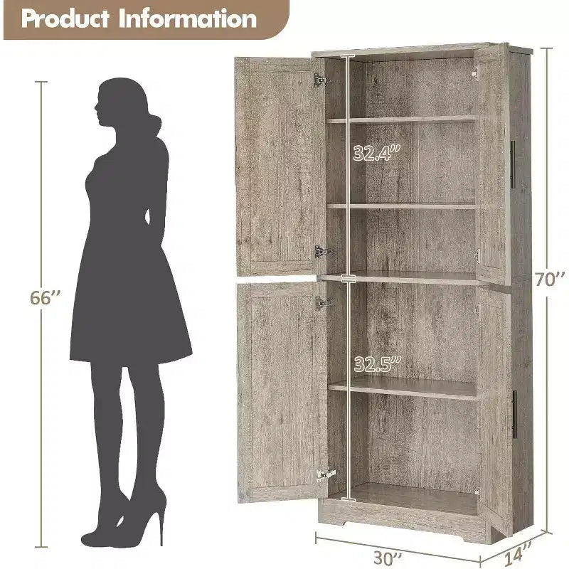 Mobile Dispensa per Cucina Autoportante con Ante e Ripiani Regolabili, Armadio Contenitore Alto 178 cm, Mobile Versatile