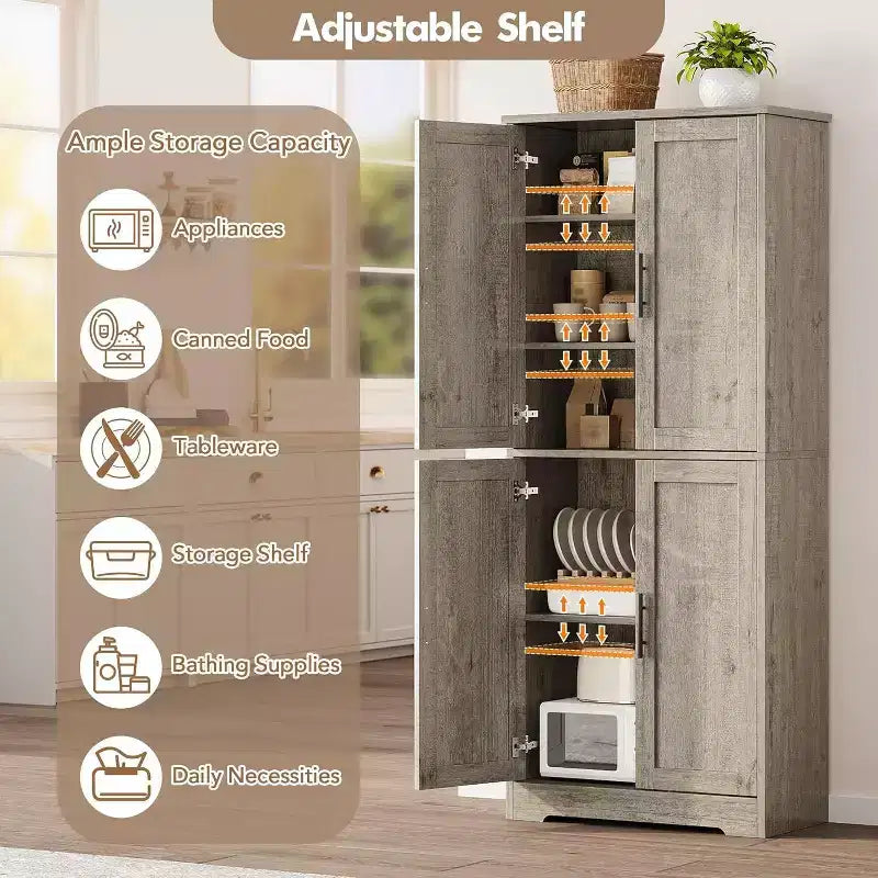 Mobile Dispensa per Cucina Autoportante con Ante e Ripiani Regolabili, Armadio Contenitore Alto 178 cm, Mobile Versatile