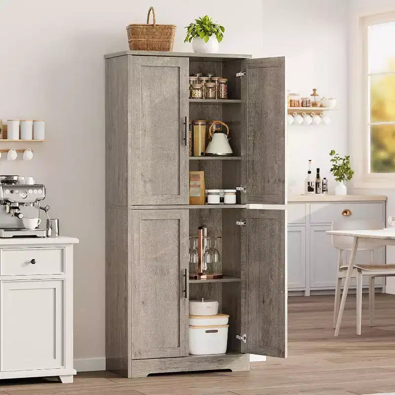 Mobile Dispensa per Cucina Autoportante con Ante e Ripiani Regolabili, Armadio Contenitore Alto 178 cm, Mobile Versatile