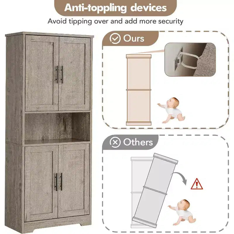 Mobile Dispensa per Cucina Autoportante con Ante e Ripiani Regolabili, Armadio Contenitore Alto 178 cm, Mobile Versatile