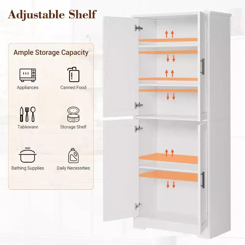 Mobile Dispensa per Cucina Autoportante con Ante e Ripiani Regolabili, Armadio Contenitore Alto 178 cm, Mobile Versatile