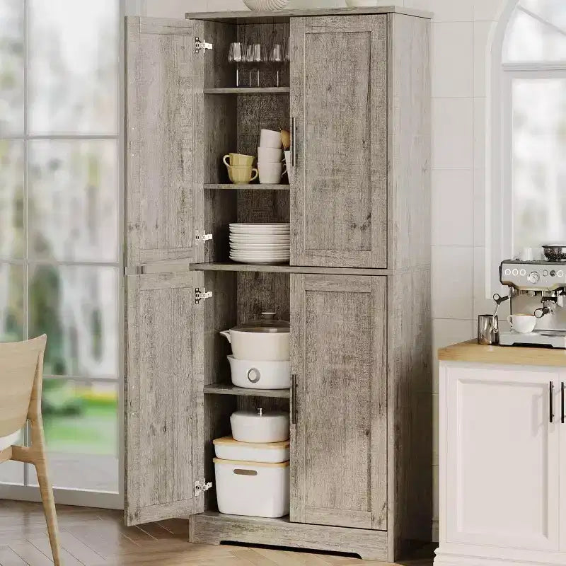 Mobile Dispensa per Cucina Autoportante con Ante e Ripiani Regolabili, Armadio Contenitore Alto 178 cm, Mobile Versatile
