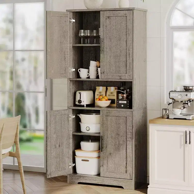 Mobile Dispensa per Cucina Autoportante con Ante e Ripiani Regolabili, Armadio Contenitore Alto 178 cm, Mobile Versatile