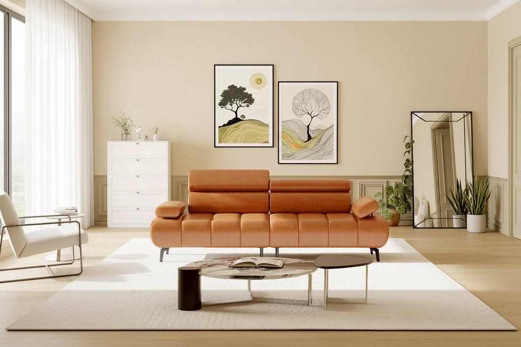 86 Faux Leather Futon Sofa Bed, 3-Seater Convertible Loveseat with Adjustable Backrest & 6-Position Headrest, for Living Room