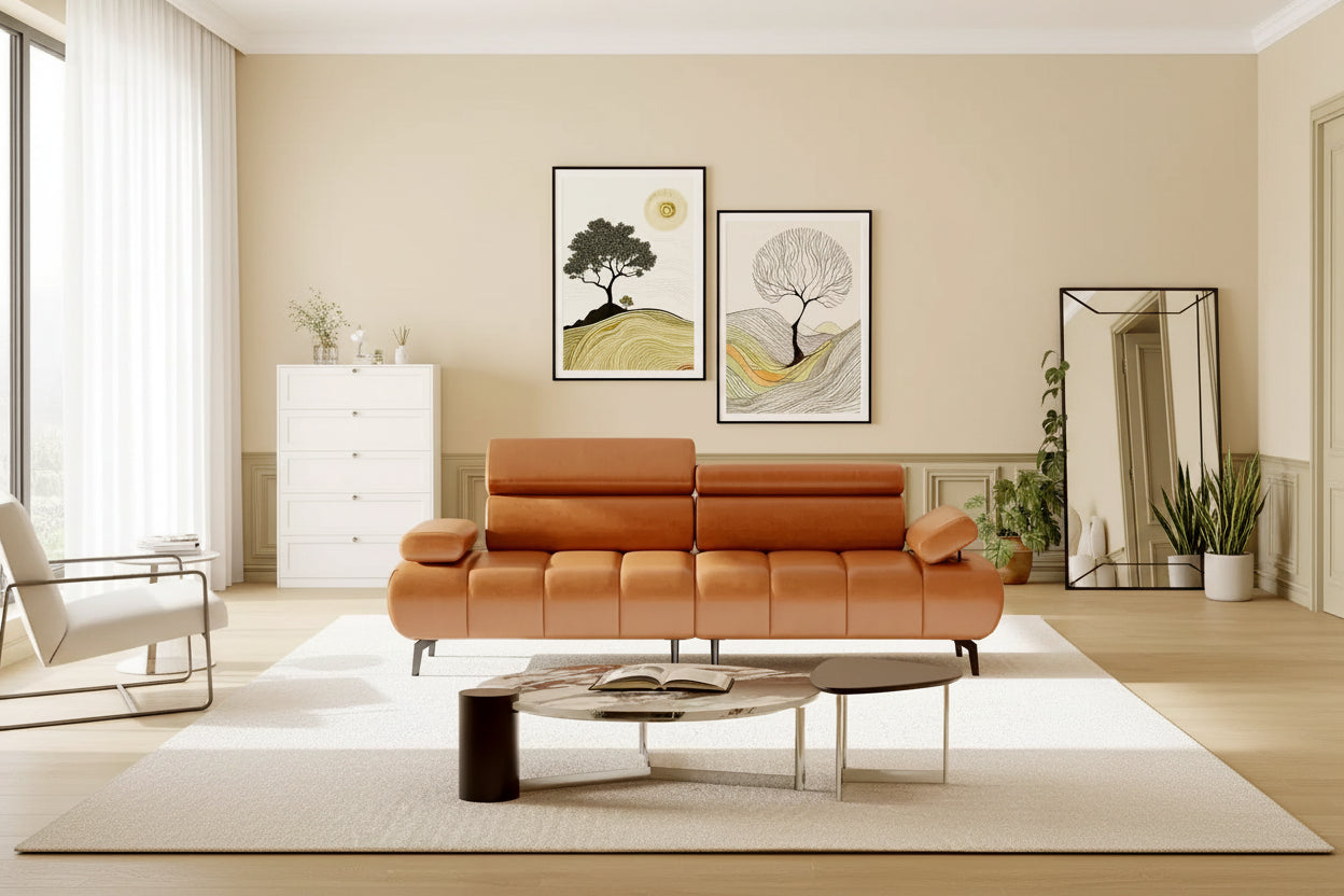 86 Faux Leather Futon Sofa Bed, 3-Seater Convertible Loveseat with Adjustable Backrest & 6-Position Headrest, for Living Room
