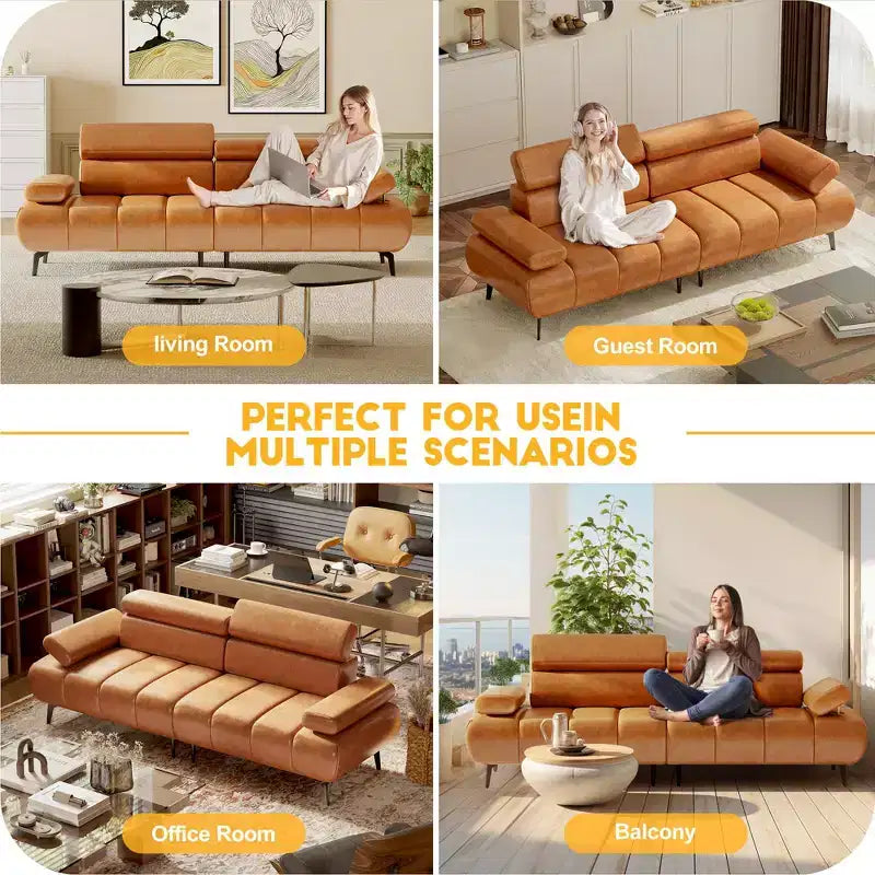 Divano-Letto Futon in Similpelle 86, Divanetto Convertibile a 3 Posti con Schienale Regolabile e Poggiatesta a 6 Posizioni, per Soggiorno