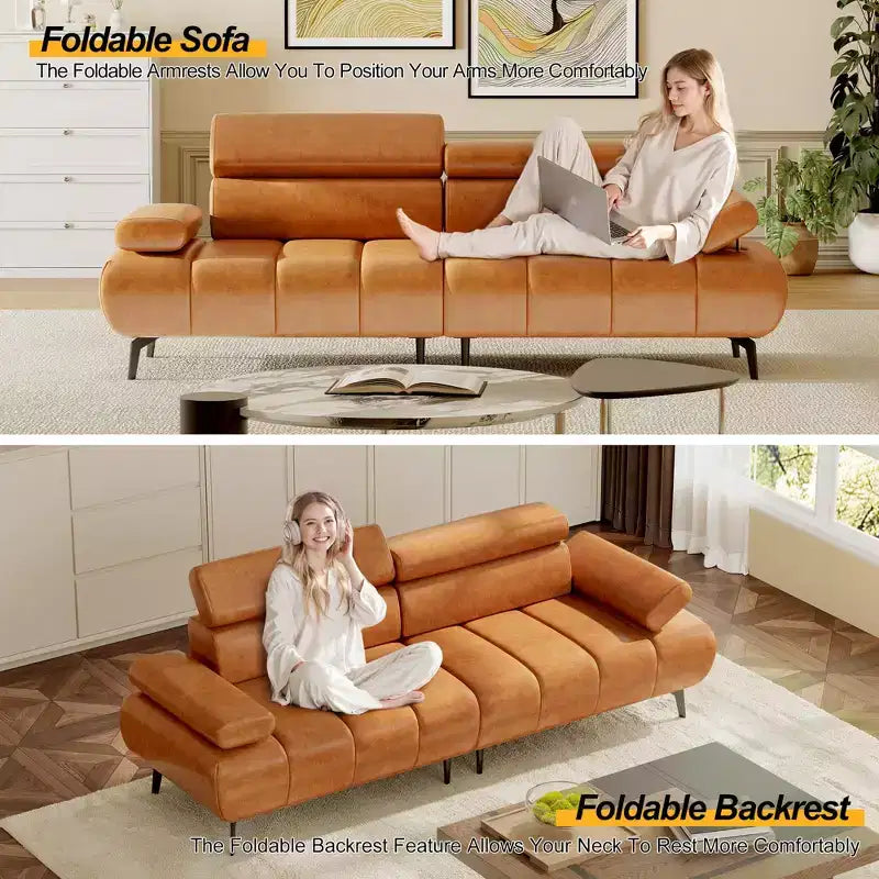 Divano-Letto Futon in Similpelle 86, Divanetto Convertibile a 3 Posti con Schienale Regolabile e Poggiatesta a 6 Posizioni, per Soggiorno