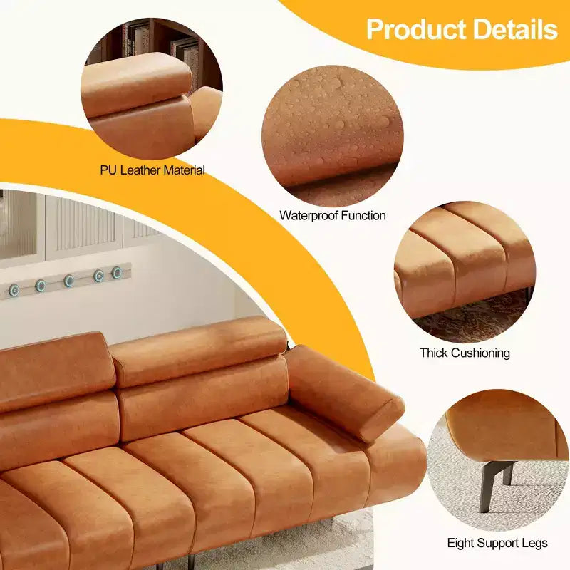 Divano-Letto Futon in Similpelle 86, Divanetto Convertibile a 3 Posti con Schienale Regolabile e Poggiatesta a 6 Posizioni, per Soggiorno