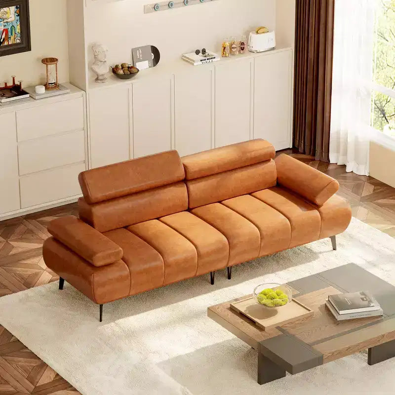 Divano-Letto Futon in Similpelle 86, Divanetto Convertibile a 3 Posti con Schienale Regolabile e Poggiatesta a 6 Posizioni, per Soggiorno