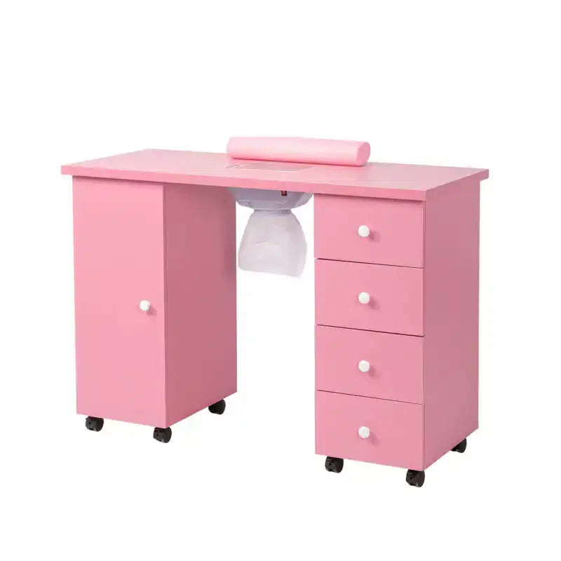 Scrivania da manicure con 4 cassetti in MDF bianco da 42,5 pollici con armadietto, ante e raccoglipolvere elettrico