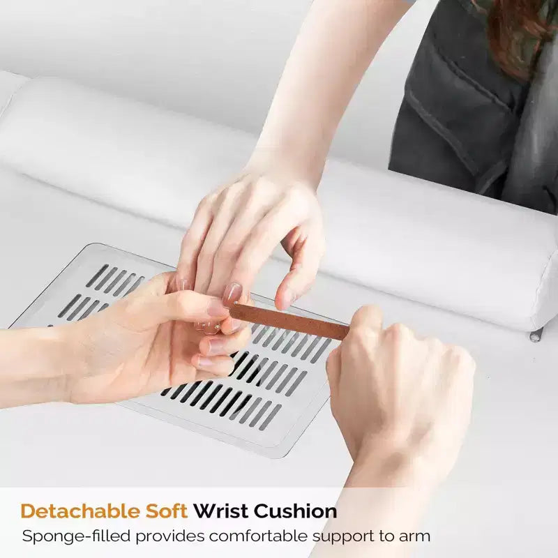 Scrivania da manicure con 4 cassetti in MDF bianco da 42,5 pollici con armadietto, ante e raccoglipolvere elettrico
