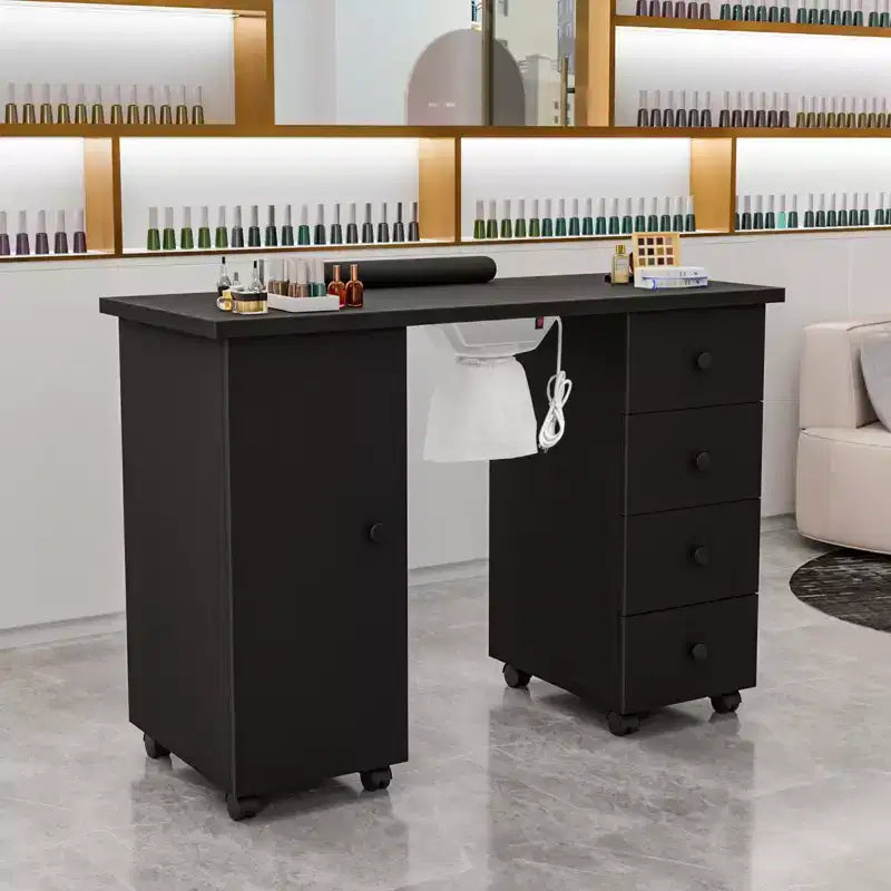 Scrivania da manicure con 4 cassetti in MDF bianco da 42,5 pollici con armadietto, ante e raccoglipolvere elettrico