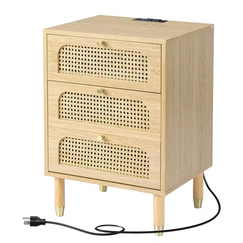 Comodino a 3 cassetti in MDF naturale largo 48 cm – Tavolino portaoggetti da camera da letto