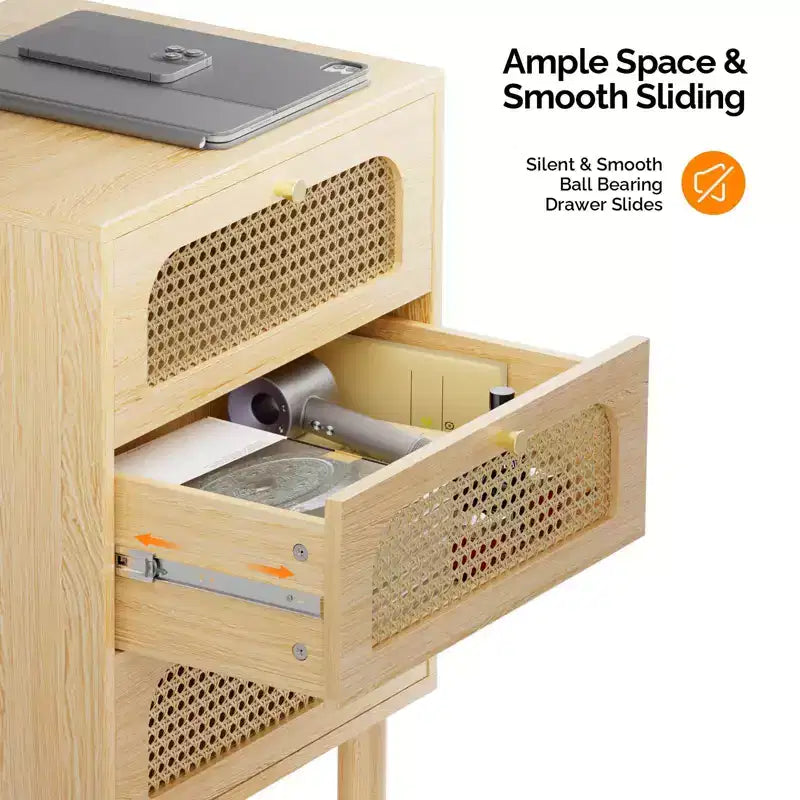 Comodino a 3 cassetti in MDF naturale largo 48 cm – Tavolino portaoggetti da camera da letto