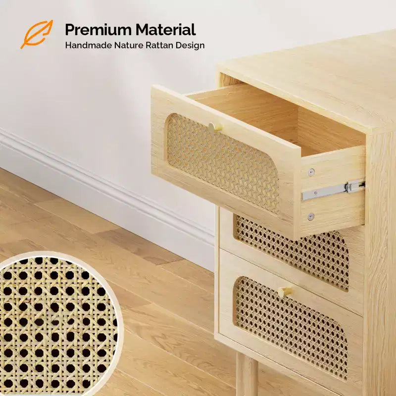 Comodino a 3 cassetti in MDF naturale largo 48 cm – Tavolino portaoggetti da camera da letto