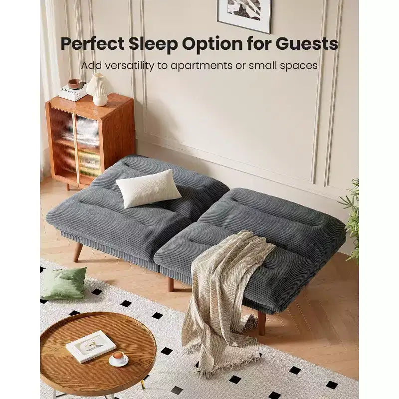 Divano letto futon, divano vintage con schienale e braccioli regolabili in 5 posizioni, divano futon in velluto a coste per casa, soggiorno o ufficio, grigio