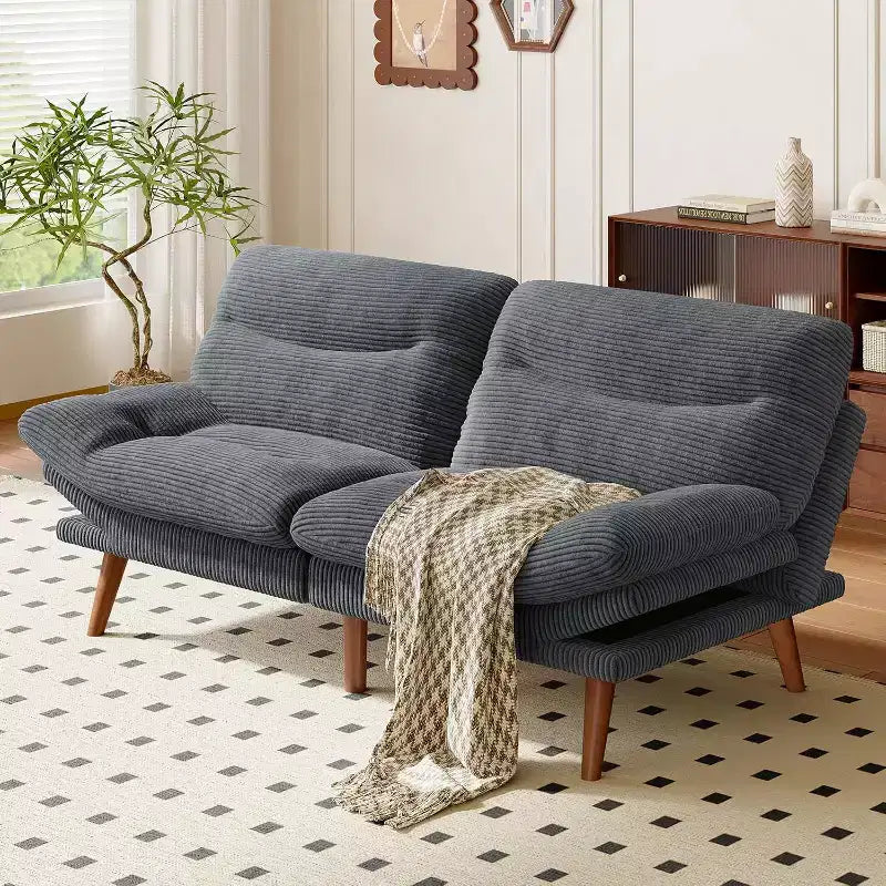 Divano letto futon, divano vintage con schienale e braccioli regolabili in 5 posizioni, divano futon in velluto a coste per casa, soggiorno o ufficio, grigio