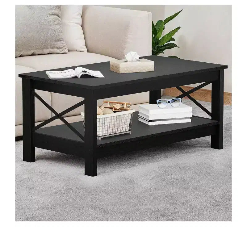 Coffee Table With Storage Shelf For Living Room 2-Tier Thicker Legs Wood Accent Cocktail Center Sturdy Frame