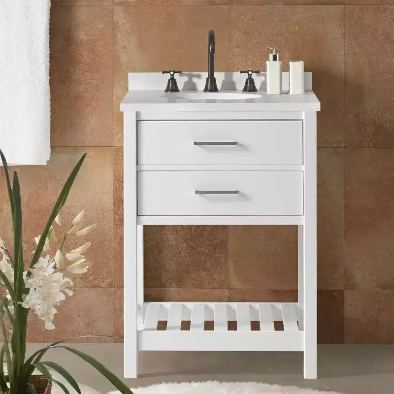 Mobile Base Bagno Bianco 60 cm – Cassetti con Chiusura Ammortizzata, Legno Massello di Pino