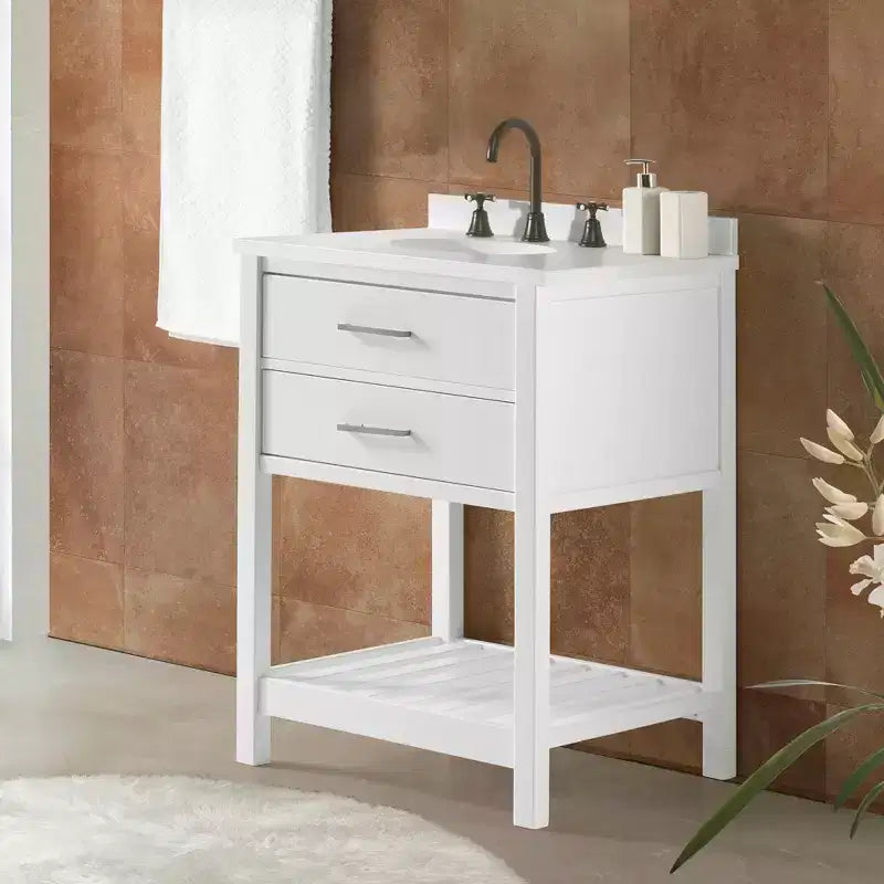 Mobile Base Bagno Bianco 60 cm – Cassetti con Chiusura Ammortizzata, Legno Massello di Pino