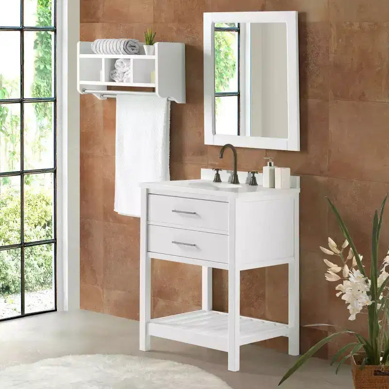 Mobile Base Bagno Bianco 60 cm – Cassetti con Chiusura Ammortizzata, Legno Massello di Pino