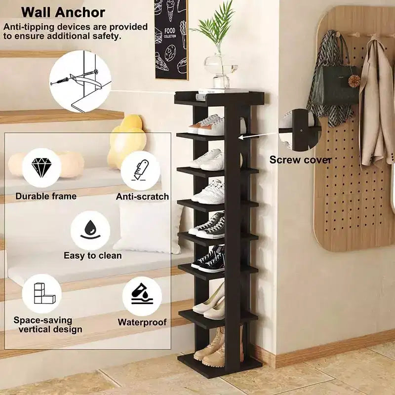 Scarpiera verticale sottile a 7 ripiani da 45 pollici – Contiene 7-10 paia, per ingresso e armadio
