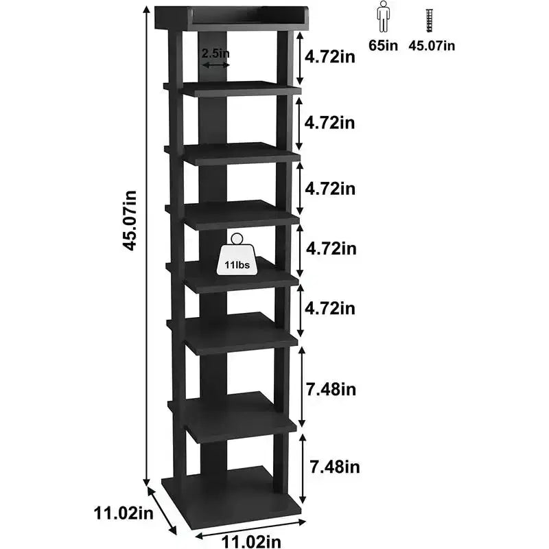 Scarpiera verticale sottile a 7 ripiani da 45 pollici – Contiene 7-10 paia, per ingresso e armadio