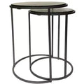 HomeRoots Set of Two Clear and Gunmetal Glass and Iron Round Frame Nested Tables