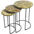 HomeRoots Set of Two Natural and Black Solid Wood and Metal Round Frame Nested Tables