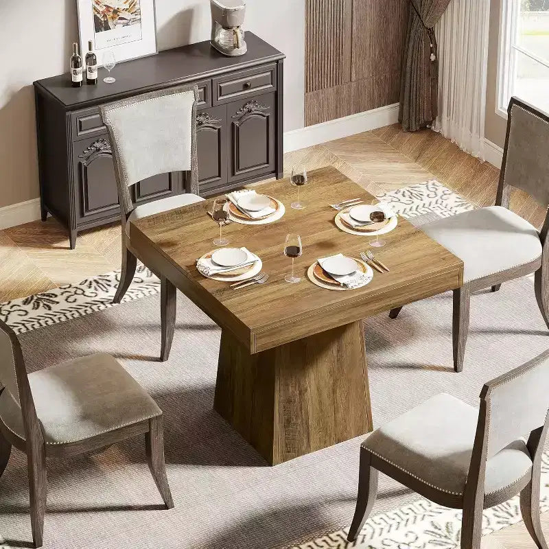Tavolo da pranzo quadrato in stile rustico da 80 cm per 4 persone – Base a piedistallo robusta, per cucina o sala da pranzo