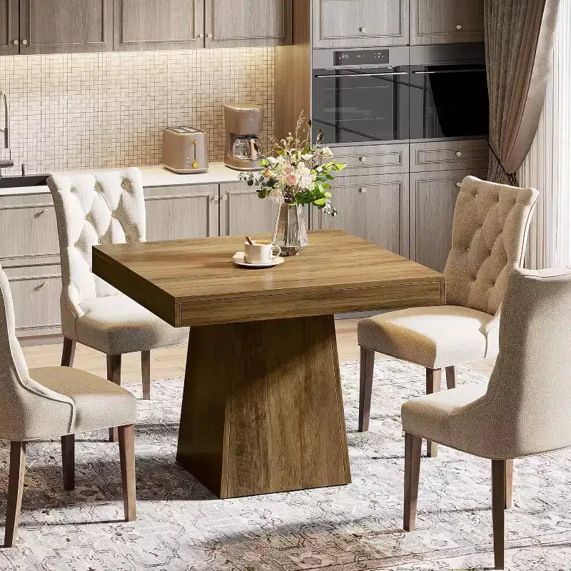 Tavolo da pranzo quadrato in stile rustico da 80 cm per 4 persone – Base a piedistallo robusta, per cucina o sala da pranzo