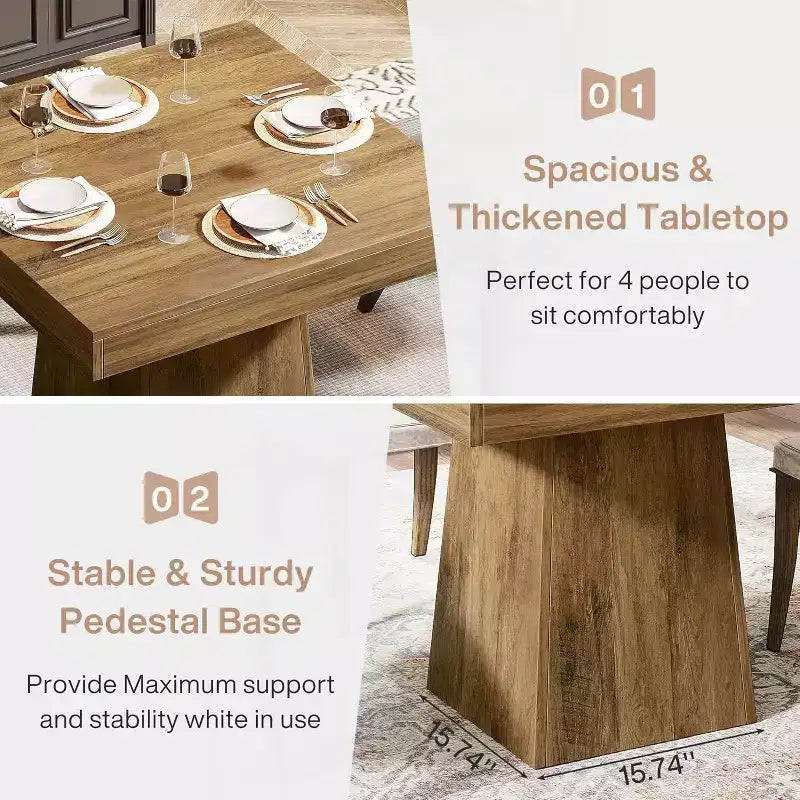 Tavolo da pranzo quadrato in stile rustico da 80 cm per 4 persone – Base a piedistallo robusta, per cucina o sala da pranzo