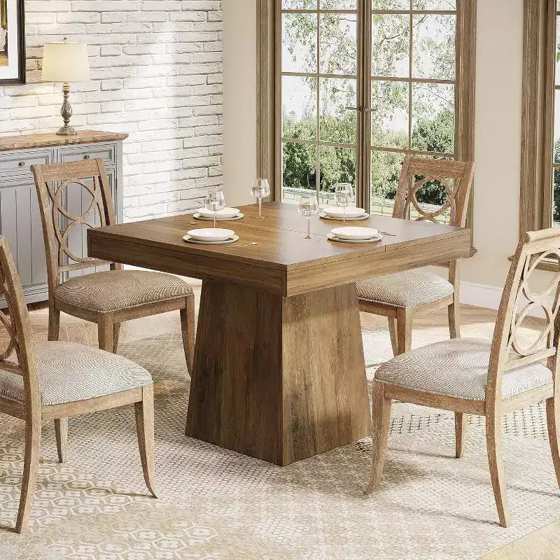 Tavolo da pranzo quadrato in stile rustico da 80 cm per 4 persone – Base a piedistallo robusta, per cucina o sala da pranzo