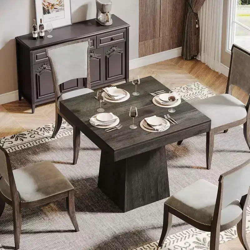 Tavolo da pranzo quadrato in stile rustico da 80 cm per 4 persone – Base a piedistallo robusta, per cucina o sala da pranzo