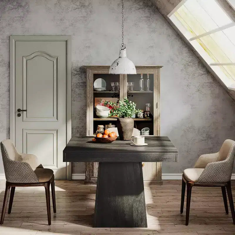 Tavolo da pranzo quadrato in stile rustico da 80 cm per 4 persone – Base a piedistallo robusta, per cucina o sala da pranzo