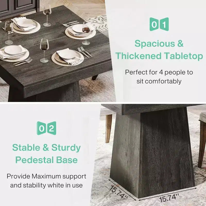 Tavolo da pranzo quadrato in stile rustico da 80 cm per 4 persone – Base a piedistallo robusta, per cucina o sala da pranzo