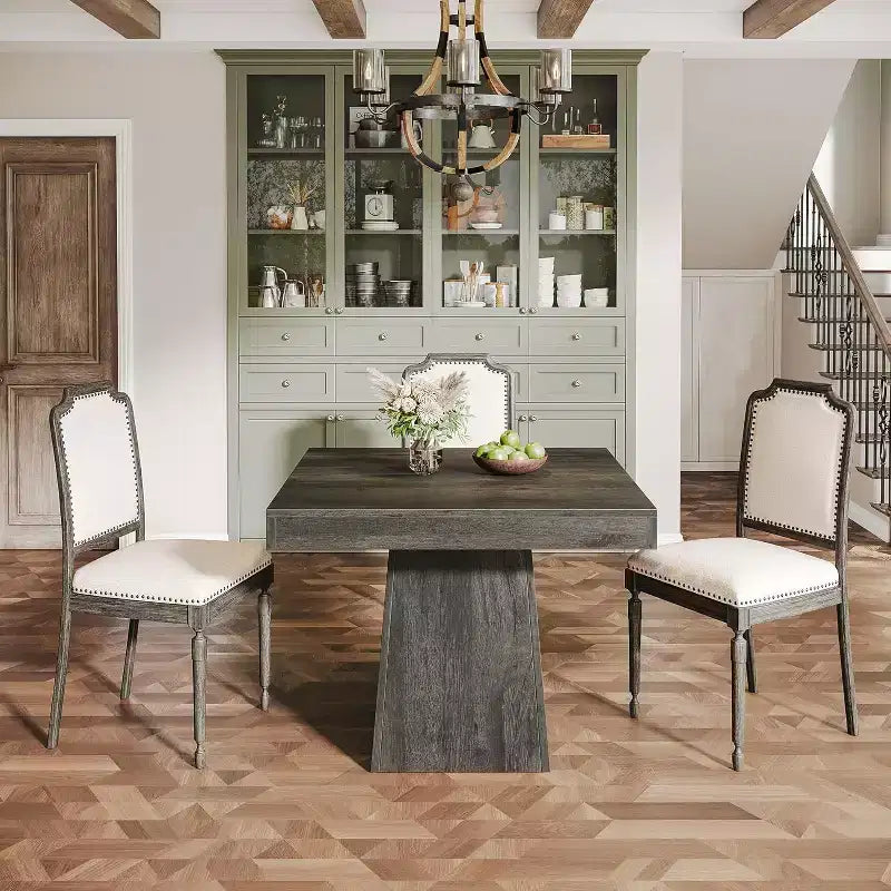 Tavolo da pranzo quadrato in stile rustico da 80 cm per 4 persone – Base a piedistallo robusta, per cucina o sala da pranzo