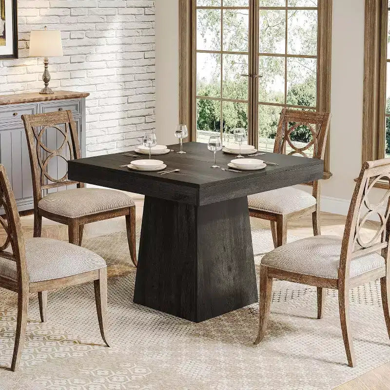 Tavolo da pranzo quadrato in stile rustico da 80 cm per 4 persone – Base a piedistallo robusta, per cucina o sala da pranzo