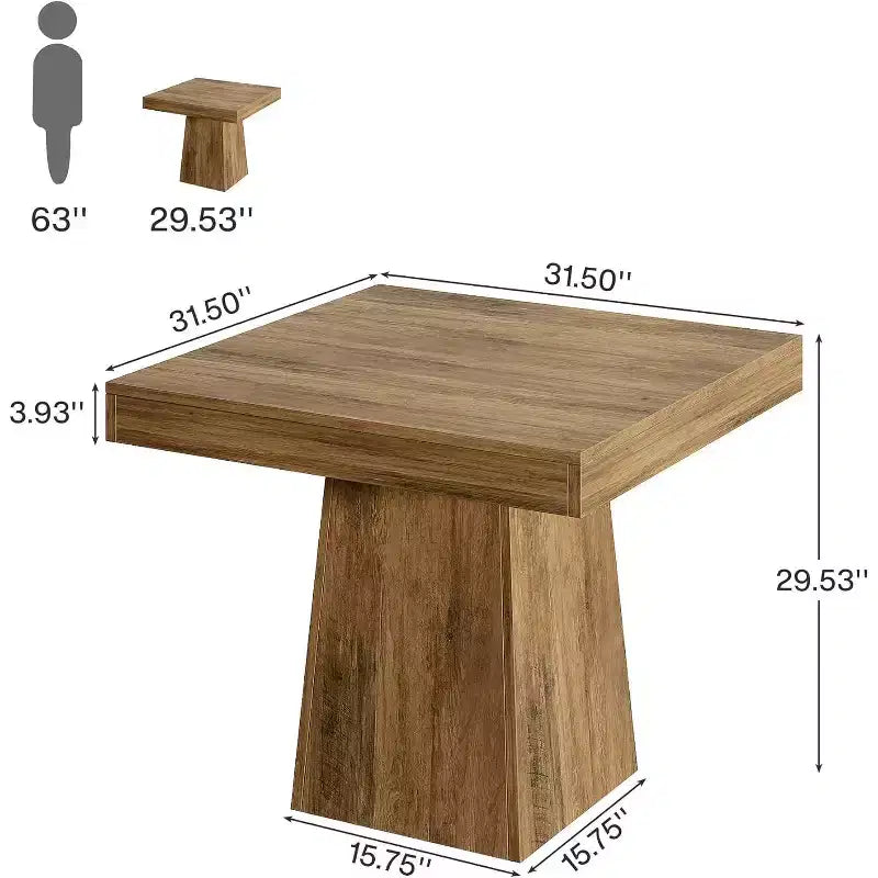 Tavolo da pranzo quadrato in stile rustico da 80 cm per 4 persone – Base a piedistallo robusta, per cucina o sala da pranzo