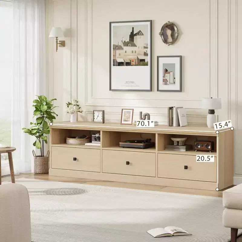 Mobile TV per TV fino a 80 pollici, Centro di intrattenimento con cassetto portaoggetti e ripiani aperti, Consolle TV per soggiorno e camera da letto