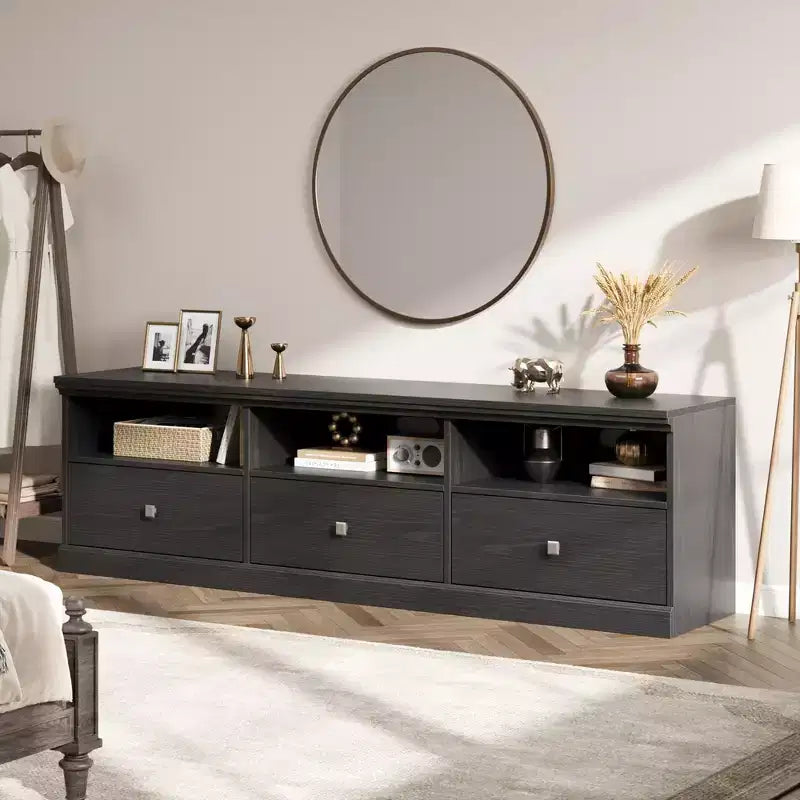 Mobile TV per TV fino a 80 pollici, Centro di intrattenimento con cassetto portaoggetti e ripiani aperti, Consolle TV per soggiorno e camera da letto