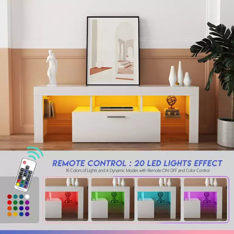 Mobile TV moderno a LED con cassetti e ripiano in vetro