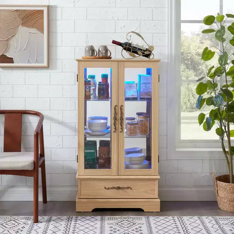Vetrina Espositiva in Vetro Illuminata – Contenitore da Cucina con Ripiani Regolabili