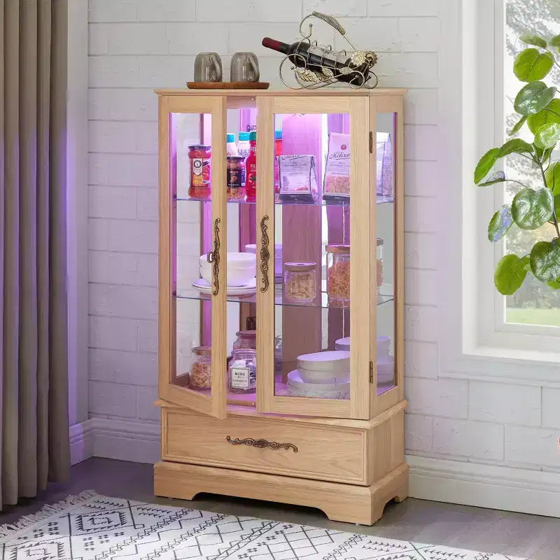 Vetrina Espositiva in Vetro Illuminata – Contenitore da Cucina con Ripiani Regolabili