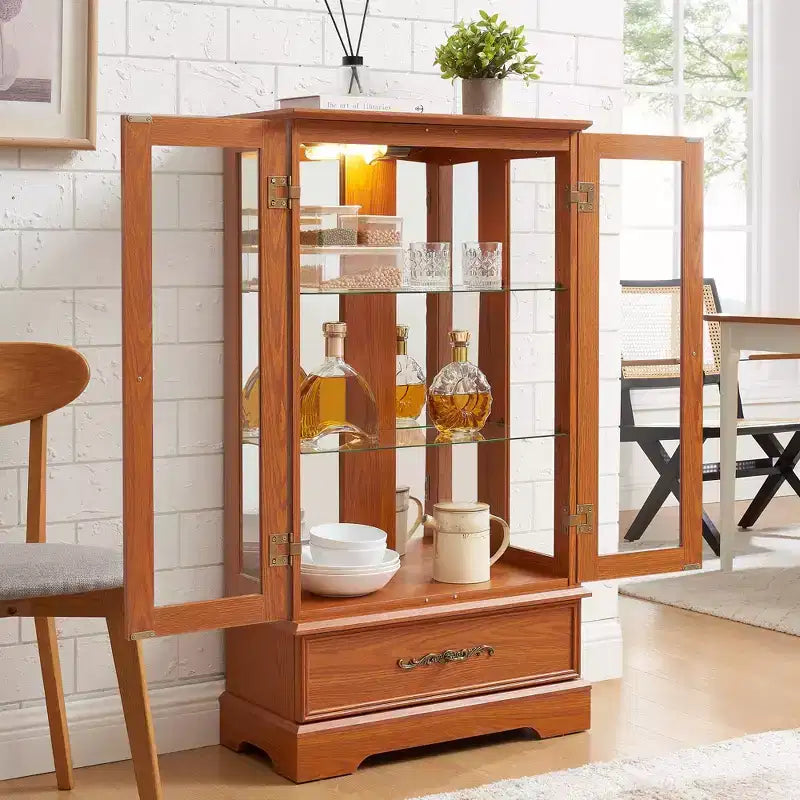 Vetrina Espositiva in Vetro Illuminata – Contenitore da Cucina con Ripiani Regolabili