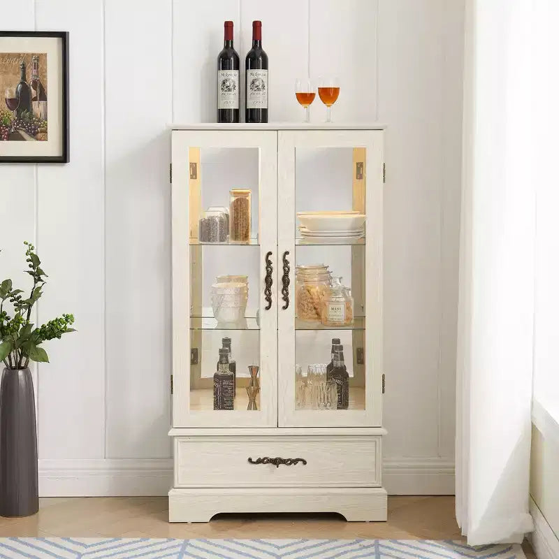 Vetrina Espositiva in Vetro Illuminata – Contenitore da Cucina con Ripiani Regolabili