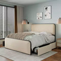 Whisen Queen Modern Metal Bed Frame with Upholstered Headboard and 4 Drawers - Beige