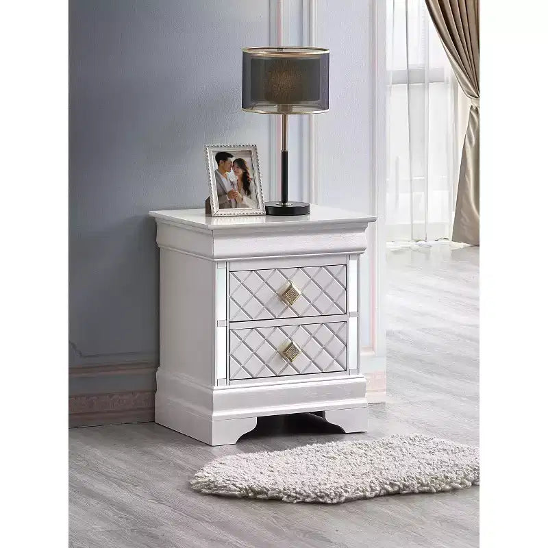 Comodino bianco perla con 2 cassetti, larghezza 53 cm – Mobile contenitore moderno per camera da letto