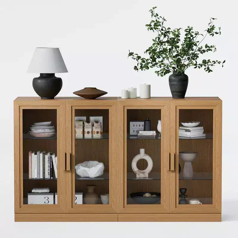Credenza buffet grande da 62Wx36H pollici – 4 ante in vetro, 2 ripiani regolabili, Naturale
